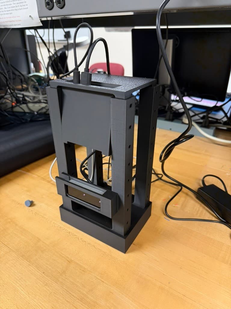 Angled view of the assembled Portable Piano enclosure and integrated electronics