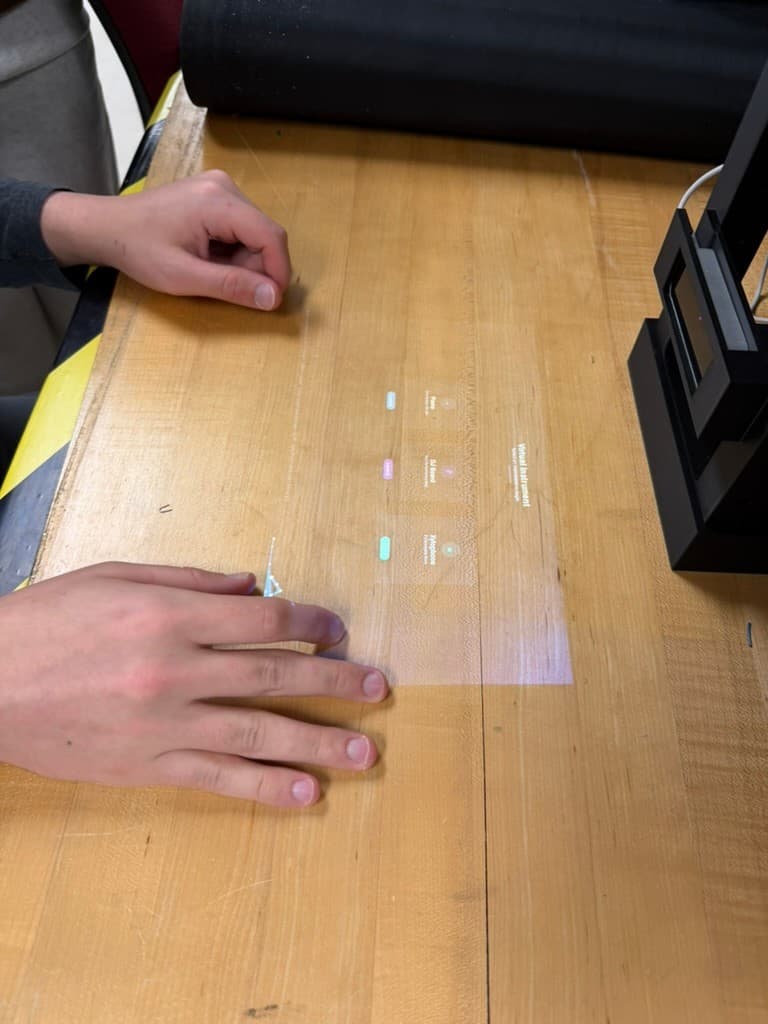 A user selecting an instrument from the projected Portable Piano home screen